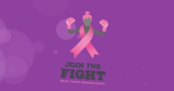 紫色背景下乳腺癌意识教材的动画化 乳腺癌认识运动概念数字化生成的视频 — 图库视频影像