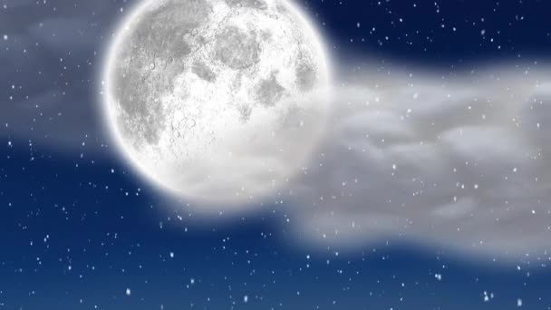 Animatie Van Sneeuw Die Valt Boven Wolken Maan Met Kerst — Stockvideo