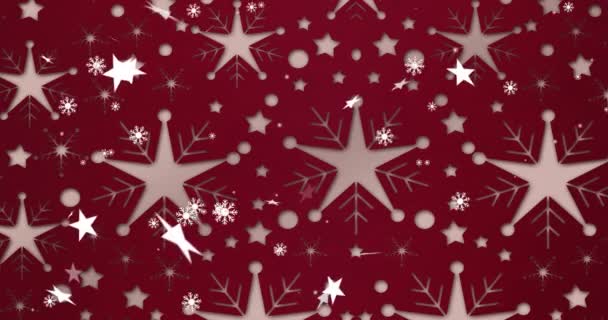 Κινούμενα Σχέδια Των Αστεριών Των Χριστουγέννων Που Πέφτουν Πάνω Κόκκινο — Αρχείο Βίντεο