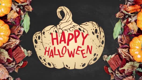 Animação Texto Halloween Feliz Sobre Abóboras Halloween Outono Celebração Tradição — Vídeo de Stock