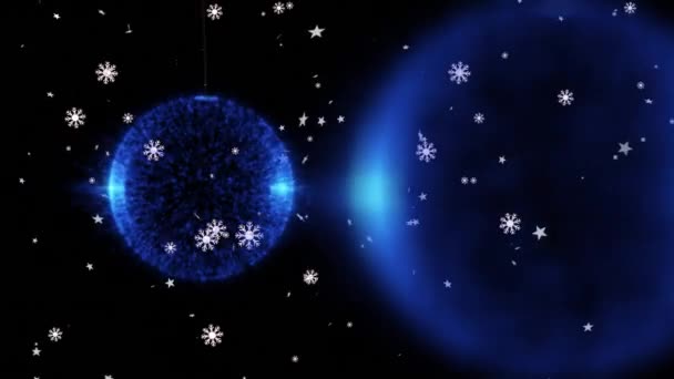 クリスマスの星や泡のアニメーションが黒い背景に落ちています クリスマス お祝いのコンセプトをデジタルで — ストック動画