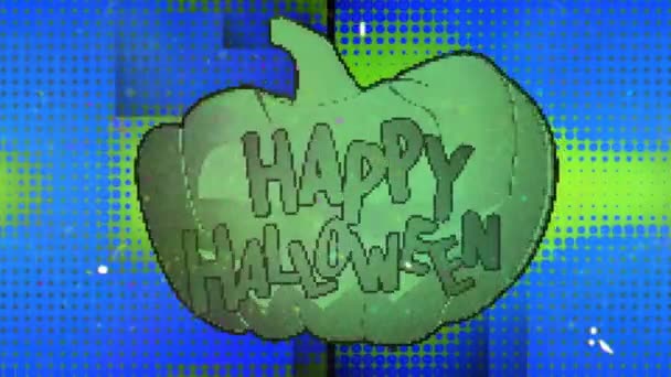 Animace Happy Halloween Přes Zelenou Dýni Cívce Pásky Pozadí Halloween — Stock video