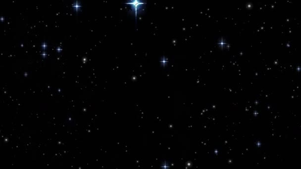 Animación Brillantes Estrellas Azules Cielo Nocturno Fondo Negro Concepto Movimiento — Vídeo de stock