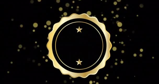 黒を背景に金色の点を移動して星とメダルのアニメーション お祝いやお祭りのコンセプトをデジタルで生成し — ストック動画