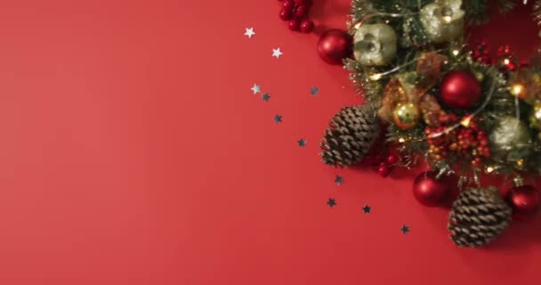Animação Cumprimentos Natal Texto Sobre Decorações Natal Natal Tradição Conceito — Vídeo de Stock