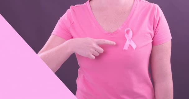 Animering Rosa Bröstcancerband Över Kaukasisk Kvinna Bröstcancer Positiv Medvetenhet Kampanj — Stockvideo