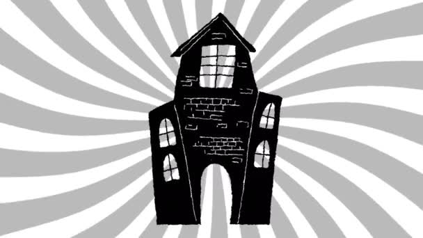 Анимация Дома Привидениями Хэллоуина Белом Сером Фоне Хэллоуинская Традиция Концепция — стоковое видео