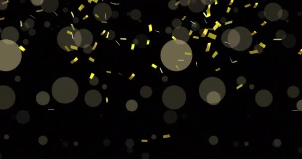 Animation Von Lichtflecken Und Konfetti Auf Schwarzem Hintergrund Party Und — Stockvideo