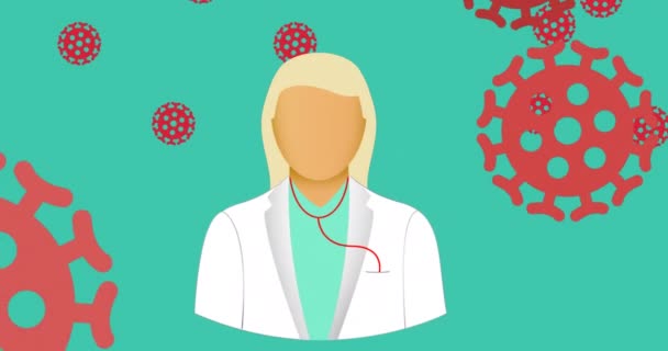 Анімація Падіння Ковадла Клітин Над Людьми Жіночого Лікаря Глобальна Концепція — стокове відео