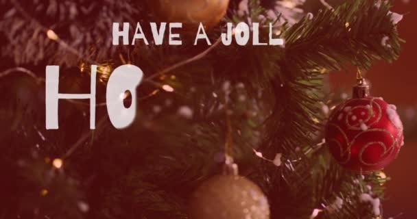 クリスマスツリーの上に陽気な休日のテキストを持っているのアニメーション クリスマス お祝いのコンセプトをデジタルで — ストック動画
