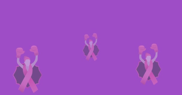 Анимация Текста Раке Молочной Железы Поверх Розовых Лент Рака Молочной — стоковое видео