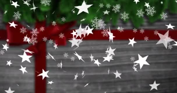 Animação Flocos Neve Natal Estrelas Caindo Sobre Presente Natal Natal — Vídeo de Stock