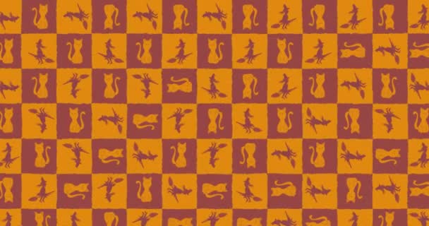 Animación Textura Naranja Movimiento Con Gatos Brujas Halloween Tradición Celebración — Vídeo de stock