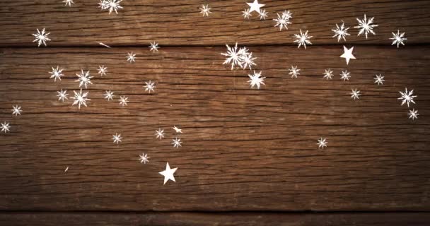 Animation Christmas Stars Falling Wooden Background Christmas Tradition Celebration Concept — Stock Video