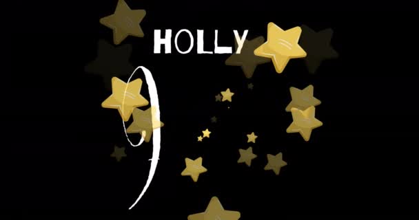 Animation Holly Jolly Text Falling Stars Christmas Tradition Celebration Concept — Stock Video