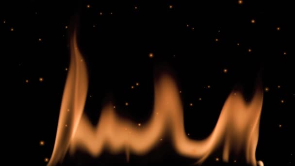 Animatie Van Vlam Gouden Stippen Die Zwarte Achtergrond Vallen Kracht — Stockvideo