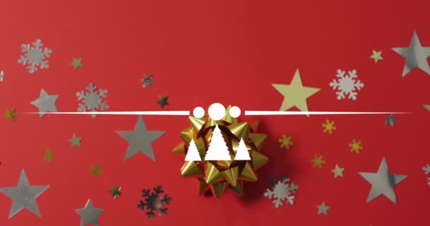 Animation Merry Christmas Text Stars Red Background Christmas Tradition Celebration — Stock Video