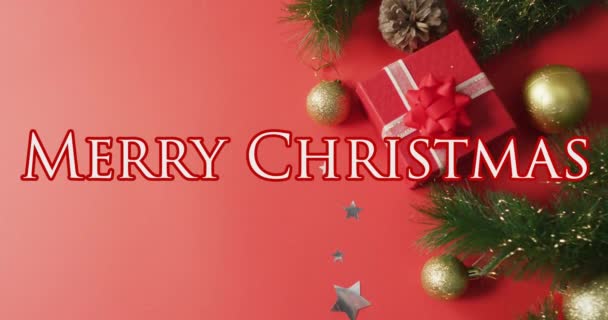 Animazione Buon Natale Decorazioni Sfondo Rosso Con Presente Natale Tradizione — Video Stock