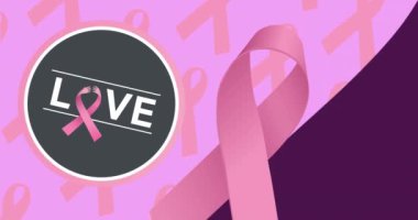 Göğüs kanseri farkındalığı metninin pembe meme kanseri kurdeleleri üzerine animasyonu. Göğüs kanseri pozitif farkındalık kampanyası konsepti dijital olarak üretildi.