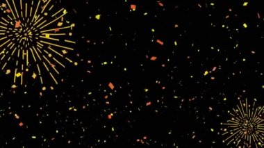Konfeti ve siyah arka planda havai fişek üzerine tebrik mesajı animasyonu. parti ve kutlama konsepti dijital olarak oluşturulmuş video.