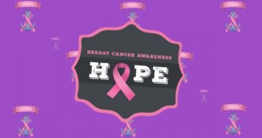 Göğüs kanseri farkındalığı metninin pembe meme kanseri kurdeleleri üzerine animasyonu. Göğüs kanseri pozitif farkındalık kampanyası konsepti dijital olarak üretildi.