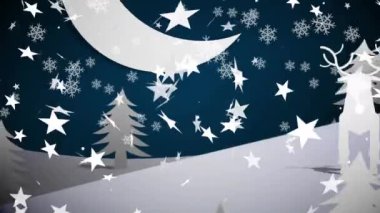 Noel yıldızlarının Noel Baba kızağıyla kış manzarasına düşüşünün animasyonu. Noel, gelenek ve kutlama konsepti dijital olarak oluşturuldu.