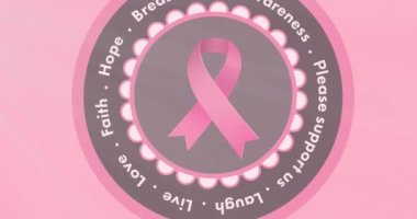 Göğüs kanseri farkındalığı metninin pembe meme kanseri kurdelesi üzerine animasyonu. Göğüs kanseri pozitif farkındalık kampanyası konsepti dijital olarak üretildi.