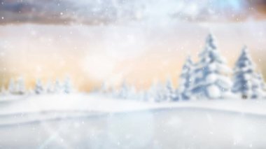 Kış manzarası boyunca mutlu noel mesajlarının animasyonu. Noel, kış, gelenek ve kutlama konsepti dijital olarak oluşturulmuş video.