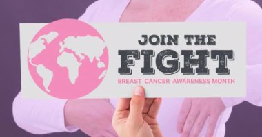 Göğüs kanseri farkındalığı metninin beyaz kadın üzerine animasyonu. Göğüs kanseri pozitif farkındalık kampanyası konsepti dijital olarak üretildi.