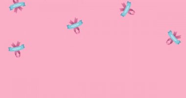 Göğüs kanseri farkındalığı metninin pembe meme kanseri kurdeleleri üzerine animasyonu. Göğüs kanseri pozitif farkındalık kampanyası konsepti dijital olarak üretildi.