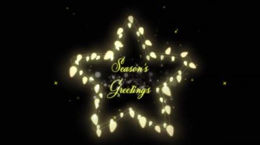 Mevsimlerin animasyonu. Mesajlar ve siyah arka plandaki yıldızlar. parti ve kutlama konsepti dijital olarak oluşturulmuş video.