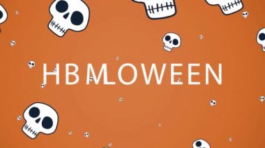 Kafatasları üzerinde cadılar bayramı gecesi metni animasyonu. Cadılar bayramı, sonbahar, kutlama ve geleneksel konsept dijital olarak oluşturulmuş video.