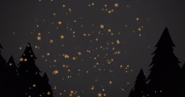 Geceleyin Ay 'la birlikte düşen yılbaşı yıldızlarının animasyonu. Noel, gelenek ve kutlama konsepti dijital olarak oluşturuldu.