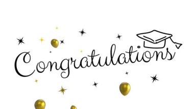 Tebrik mesajının animasyonu beyaz arka planda altın balonlar üzerine. parti ve kutlama konsepti dijital olarak oluşturulmuş video.