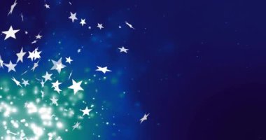 Mavi arka planda düşen noel yıldızlarının animasyonu. Noel, gelenek ve kutlama konsepti dijital olarak oluşturuldu.
