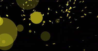 Işık noktaları ve siyah arka planda konfeti animasyonu. parti ve kutlama konsepti dijital olarak oluşturulmuş video.