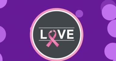 Mavi noktalar üzerinde meme kanseri farkındalığı metninin animasyonu. Göğüs kanseri pozitif farkındalık kampanyası konsepti dijital olarak üretildi.