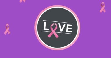 Göğüs kanseri farkındalığı metninin pembe meme kanseri kurdeleleri üzerine animasyonu. Göğüs kanseri pozitif farkındalık kampanyası konsepti dijital olarak üretildi.