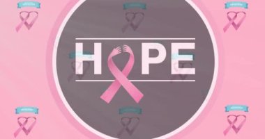 Göğüs kanseri farkındalığı metninin pembe meme kanseri kurdeleleri üzerine animasyonu. Göğüs kanseri pozitif farkındalık kampanyası konsepti dijital olarak üretildi.