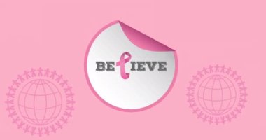 Meme kanseri farkındalığının pembe insanlar ve küreler üzerindeki animasyonu. Göğüs kanseri pozitif farkındalık kampanyası konsepti dijital olarak üretildi.