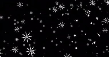 Siyah arka planda düşen Noel kar tanelerinin animasyonu. Noel, gelenek ve kutlama konsepti dijital olarak oluşturuldu.