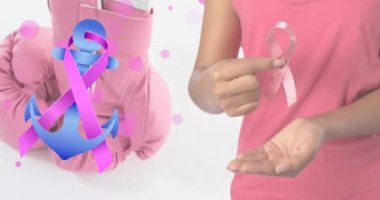 Göğüs kanseri farkındalığı metninin beyaz kadın ve boks eldivenleri üzerine animasyonu. Göğüs kanseri pozitif farkındalık kampanyası konsepti dijital olarak üretildi.