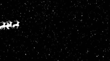 Noel Baba 'nın kızakta ve kar yağarken attığı mutlu noel mesajının animasyonu. Noel, kış, gelenek ve kutlama konsepti dijital olarak oluşturulmuş video.