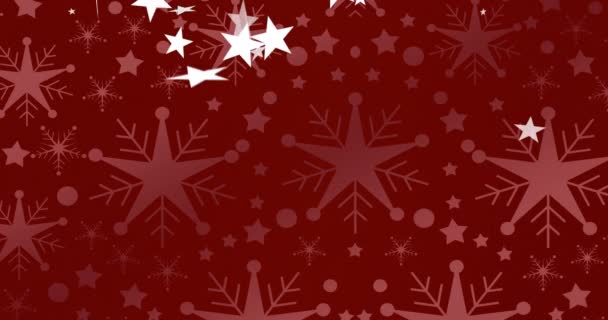 Animación Estrellas Navidad Cayendo Sobre Fondo Rojo Copo Nieve Navidad — Vídeo de stock