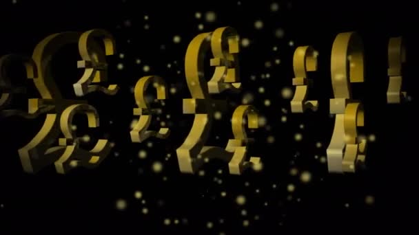 Animation Britischer Pfund Zeichen Und Glühender Flecken Auf Schwarzem Hintergrund — Stockvideo