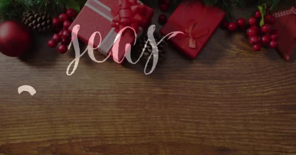 Animação Estações Cumprimentos Texto Sobre Árvore Natal Natal Tradição Conceito — Vídeo de Stock