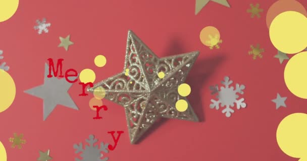 赤い背景に装飾上の陽気なクリスマスのテキストのアニメーション クリスマス お祝いのコンセプトをデジタルで — ストック動画