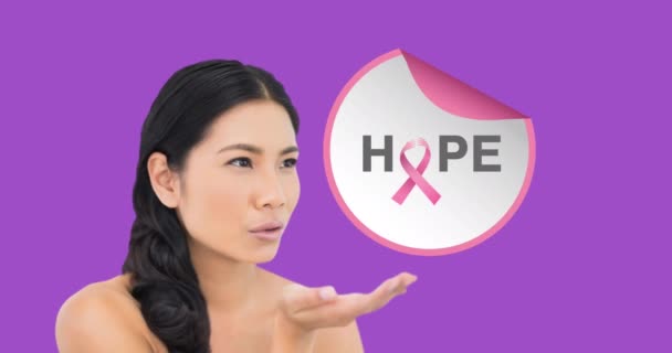 亚洲女人对乳腺癌意识的动画化 乳腺癌认识运动概念数字化生成的视频 — 图库视频影像