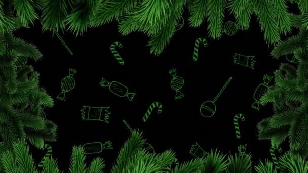 Animación Abetos Decoraciones Navideñas Sobre Candys Navidad Invierno Tradición Concepto — Vídeo de stock