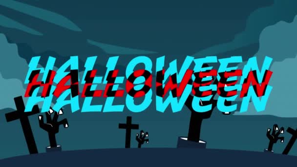 Animáció Halloween Szöveg Felett Temető Halloween Ősz Ünneplés Hagyomány Koncepció — Stock videók